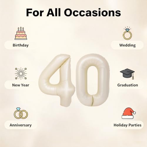 Image of Number Balloons for Birthday Decorations - 40 Inch Large Party Balloons 40, Cream Foil Number Balloons for Boys Girls, Balloons for Party Supplies