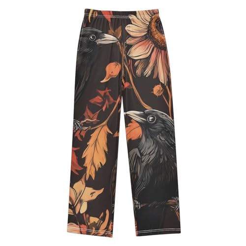 Halloween Birds Leaf Boys Long Pants Soft Trousers Elastic Waist Kids Lounge Bottoms with Pockets S-XL