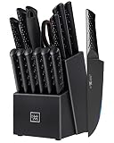 Knife Sets for Kitchen with Block, 15 Pieces Black Dishwasher Safe German Stainless Steel Chef Knife