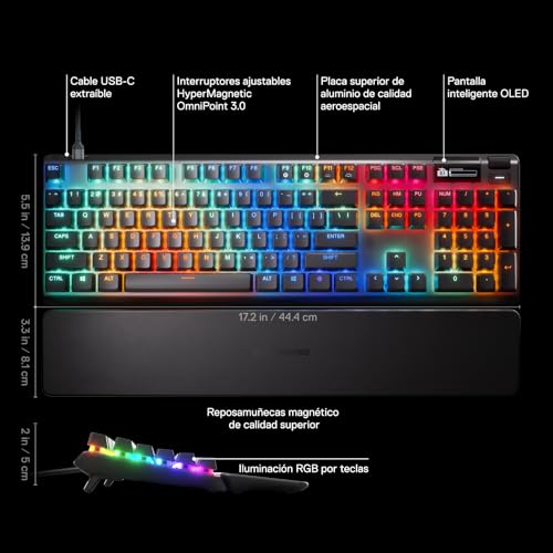 Image of SteelSeries Apex Pro Gen 3 OmniPoint 3.0 HyperMagnetic Switches - Adjustable Actuation - Rapid Trigger - Game-Ready Presets - Protection Mode - Rapid Tap /SOCD - OLED - RGB - PBT Keycaps - USB-C