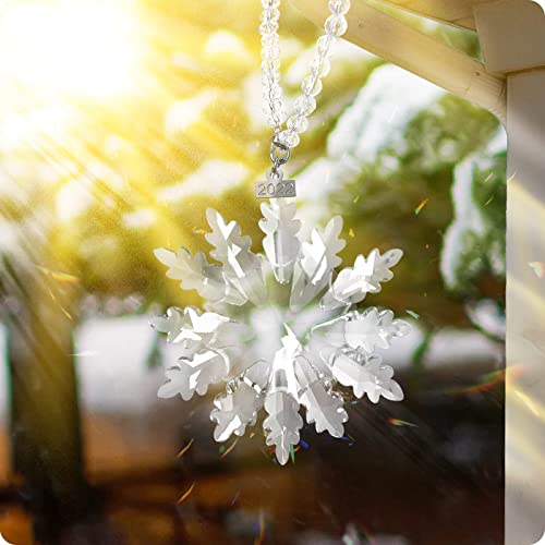 Fancyoung 2022 Annual Edition Snowflake Crystal Ornament Car Rear View Mirror Pendant Clear Hanging Ornament Festival Christmas Tree Crystal Collectible Decorations, Transparent #TOP6