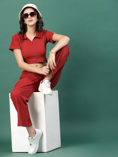 Image of Rigo Cotton Co-ord Set for Women | Round Neck, Slim Fit Tracksuit Co-ords Set for Women | Stylish Dresses for Women | Casual Wear, Beach Wear, Vacation Wear Outfit for Women