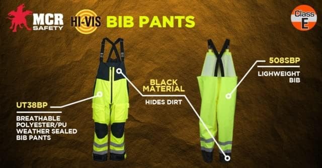 MCR Safety UltraTech Poly Class E Bib Pant, Dual 2 Silver Reflective, Fluorescent Lime, UT38BPX2