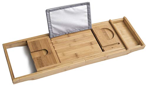 Moderntropic Home And Spa Bamboo Bathtub Caddy And Tray Expandable Non-Slip Wooden Bath Tray Securely Holds Drinks, Book/Tablet, Accessories, Phone #TOP3