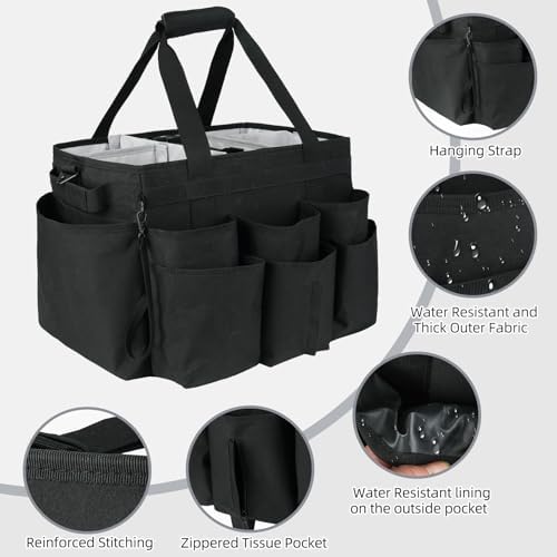 Cleaning Bag with Wheels,Large Rolling Cleaning Caddy Cart with Detachable Trolley for Housekeepers,Cleaning Supplies Organizer with Adjustable Shoulder Strap