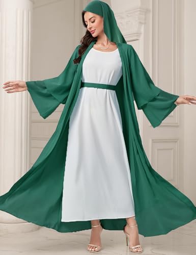 Muslim Abaya Dress for Women Modest Muslim Robe Long Sleeve Open Front Cardigan Islamic Dubai Outfits with Hijab Belt
