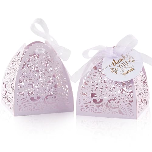 Boîtes à bonbons violettes découpées au laser pour fêtes | Lot de 50 boîtes cadeaux 6 cm