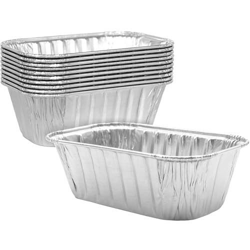 Chef-Grade Extra Thick 6 x 3.75in 1Lb Foil Loaf Pans 10 Pk. Best Disposable Bakeable Aluminum Tin Pan for Baking Bread, Small Meatloaf or Lemon Bundt Cake for Holiday Gifts, Bake Sales or Fundraisers.