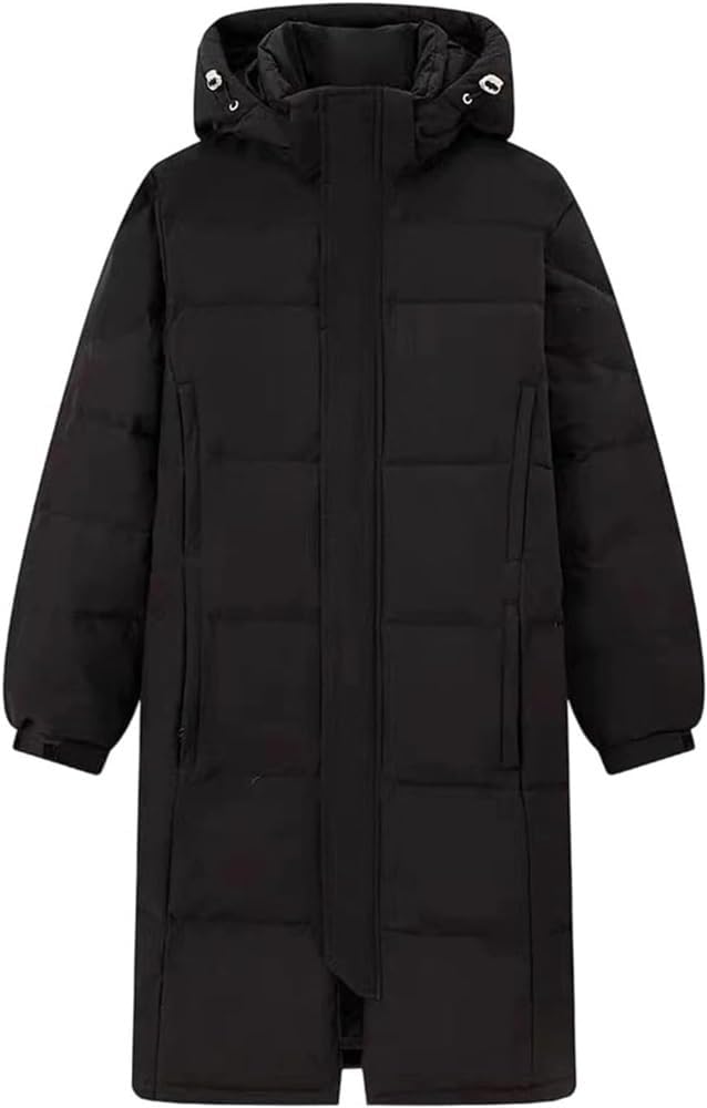 Men’s Thick Hooded Duck Down Puffer Parka Coat Casual Long Winter Jacket for Outdoor Use