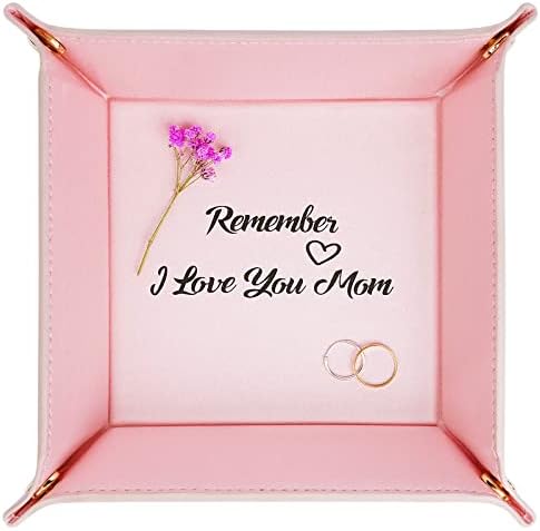 ZAPUVO PU Leather Jewelry Tray Trinket Dish, Gifts for Mom Christmas Xmas Stocking Stuffers, Remember I Love You Mom Valet Tray Unique Birthday Gifts Ideas from Daughter Son Kids for Mothers Day