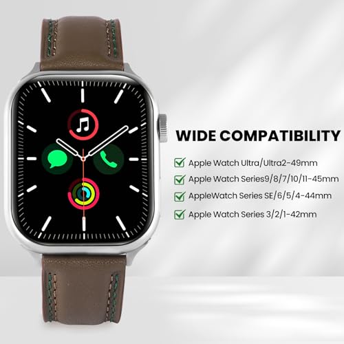 Image of Soft Genuine Leather Band for Apple Watch 49mm 46mm 45mm 44mm 42mm 38mm- Women /Men Vintage Retro Replacement Wristband Strap with Metal Buckle for iWatch Ultra 3 /2 /SE /Series 11 /10 /9 /8 /7 /6 /5 /4 /3 /2 /1