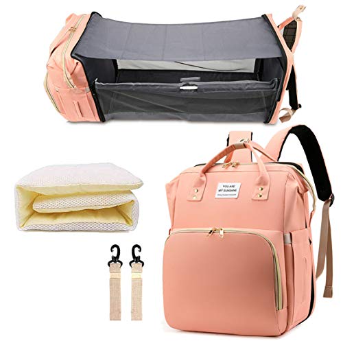 Diaper Bag Backpack with Changing Station, Nappy Baby Bags with Portable Changing Pad, 900D Waterproof Multi-Function Travel Portable Mommy Bag, Pink