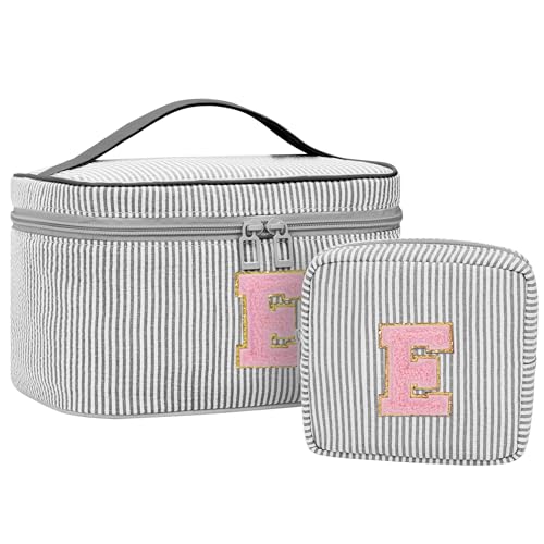 MONSTINA Personalized Initial Makeup Bag for Women Teen Girls, Black E