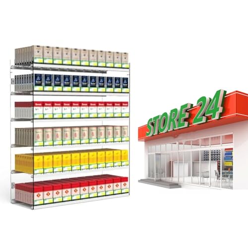 Cigarette Display Rack with Clear Shelves | Retail Showcase with Pusher | Matchbook & Price Display Case for Supermarkets | Durable Display Cabinet (43.5x15.2x24.5cm)