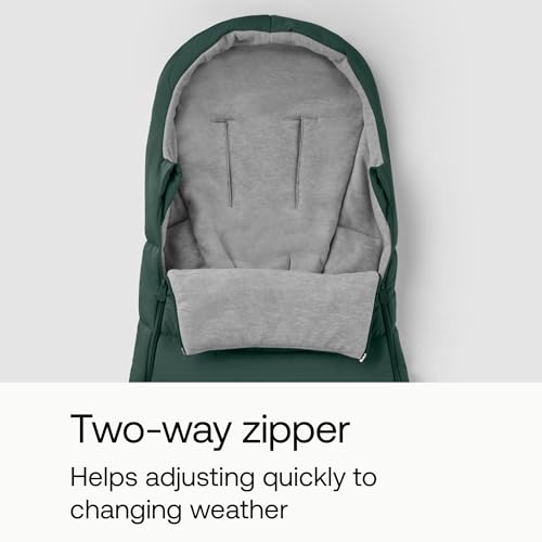 Image of Bugaboo All-Season Footmuff for Strollers - Weatherproof, Breathable, Water-Repellent, Removable Insert, Fits All Bugaboo Strollers - Fern Green | Soft fleece lining, breathable materials, weatherproof protection, two-way zipper, reflective details, Fern Green