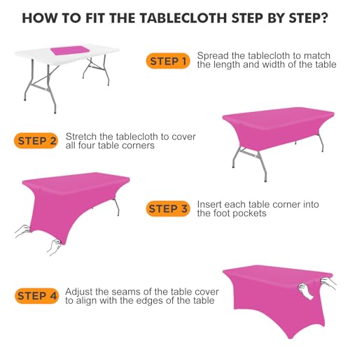 Image of SEPARO 1Pack,6FT Fuchsia Spandex Table Cover Fitted Rectangular Tablecloth Stretchable Tablecloth 6 ft Wrinkle-Free for Party Tradeshows Banquet Weddings Cocktail