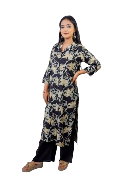 Women’s 2-Piece Floral Print Co-Ord Set – Magic Slub Fabric with Pant & Belt | Button-Down Top with Collar Neck & 3/4 Sleeves | Stylish Rayon Co-Ord Outfit for Casual-image-31