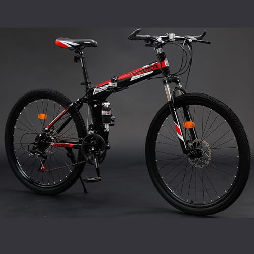 Wmmner Bicicleta Plegable de 26 Pulgadas de Acero Al Carbono para Adultos, Mujeres Y Hombres, con Amortiguación, para Todo Terreno Y Velocidad, Bicicleta de Montaña/F/27 Velocidades