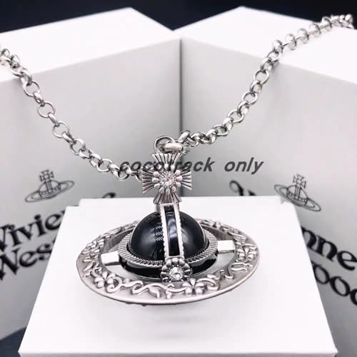 Three-Dimensional Saturn Necklace with Obsidian Beads, Retro Style Carving - 8mm Planet Beads2