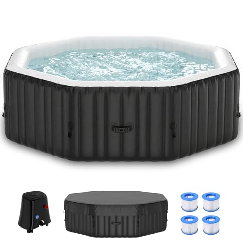 DoCred 4-6 Person Inflatable Hot Tub, 77" X 77" X 25" Octagonal Blow up Portable Hot tub with 130 Bubble Jets, Large Outdoor Spa Bathtub Set Included Heater Pump, Insulated Cover and Filter