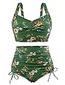 UMIPUBO Costume da Bagno Donna A Vita Alta Due Pezzi Bikini Set Push Up Imbottito Reggiseno Costumi da Mare Controllo della Pancia Abiti da Spiaggia Regolabile Beachwear Estivi Floral Verde, L