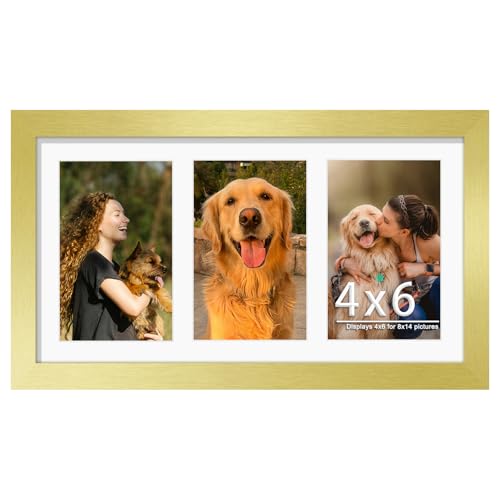 Image of DUENPY 8x14 Collage Picture Frame 4x6 Collage Picture Frame Displays Three 4x6 inch Photos or 8x14 (Without Mat) for Available Horizontal Wall Mounting Display and Vertical Gold