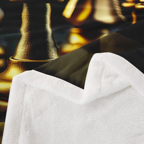 Image of Feelyou Teens Chess Plush Fleece Blanket - Luxury Queen Size Chess Sherpa Throw for Sofa, Bed, Couch - Geometric Abstract Art Golden Room Decor - 50 inchx60 inch