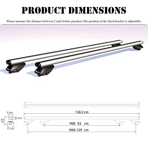 Cowvie 53'' Roof Rack Cross Bars Adjustable Aluminum Cargo Bars Fits Most Existing Raised Side Rails With Gap - White #TOP2