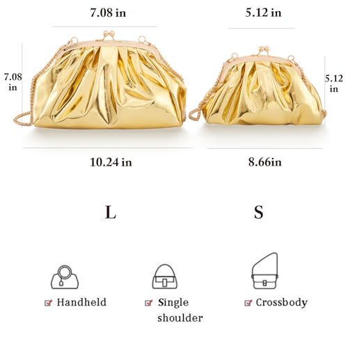 Image of Huralona Dressy Pleated Vegan Leather Clutch Ruched Bag Purse Metallic PU Clutch Cloud Dumpling Bag for Women