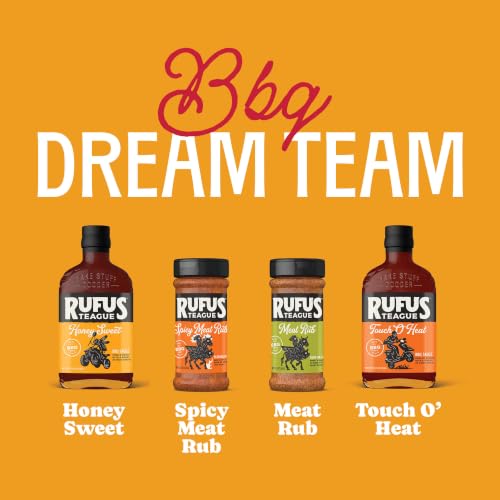 Image of Rufus Teague BBQ Sauce and Rub Cooking Gift Set, Saucin' & Rubbin' 4pk Kit | Honey Sweet, Touch O' Heat, Spicy & Original Meat Rub, Made in USA, 4-Piece Gourmet Gift Set, Great Flavor in Every Bite