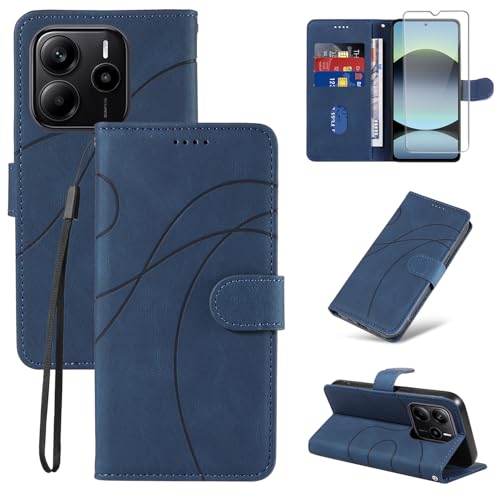 FHSYCR Funda para Xiaomi Redmi Note 14 4G con 1 Piezas Cristal Templado Protector de Pantalla, Premium PU Cuero Magnético Libro Flip Antigolpes Protectora Carcasa para Xiaomi Redmi Note 14 4G - Azul