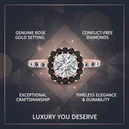 Image of Choose Your Gemstone Round Diamond CZ Square Halo Ring Rose Gold Plated Round Shape Petite Engagement Rings Matching Jewelry Wedding Jewelry Easy to Wear Gifts US Size 4 to 12