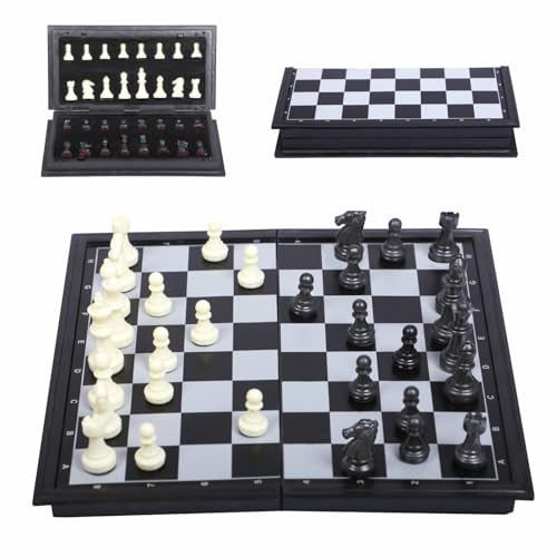Image of QueensRealm 10 Inch x 10 Inch Magnetic Chess Board Set | Foldable Chessboard for Kids & Adults, Compact & Portable Travel Chess with Inbuilt Storage, 2 Player Board Game (Folding Plastic Chess)