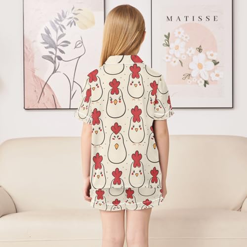 ALAZA Cute Red Chicken Pajamas Satin Pajama Set Short Sleeve Button Down Sleepwear4