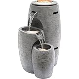 Alpine Corporation WTO120 Outdoor Cascading Look 3 Tiered Fire and Water Fountain with Adjustable Flame and LED Lights, 27" Tall, Gray
