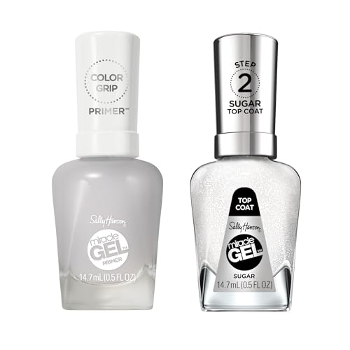 Sally Hansen Miracle Gel Nail Polish, Unicorn Top Coat Miracle Gel Color Grip Primer Bundle