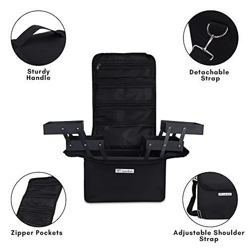 Image of NFI essentials Large Makeup Case, Professional Beauty Train Case Bag, Vanity Travel Brush Case with 4 Trays and Strap, Large Storage Make up Box Cosmetic Organizer