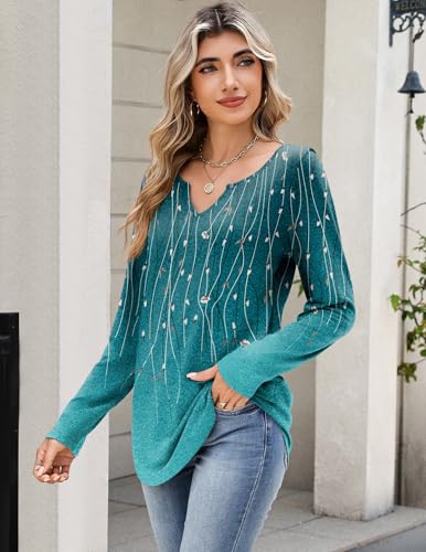 Image of Zeagoo Long Sleeve Shirts for Women Fall Tops Casual Dressy V Neck Blouses Boho Tunic Western Clothes Vacation Outfits