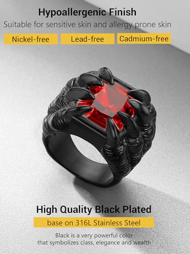 PROSTEEL Black Punk Rock Dragon Claw Ring Rhinestone Rings Goth Jewelry for Men Size 11 - Thumbnail 5