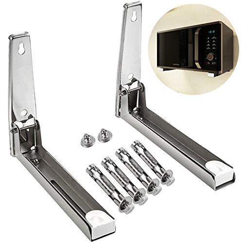 Foto von 2 Stück Mikrowellenhalterung Wand aus Edelstahl, Universal Mikrowellen Halterung,Faltbare Mikrowelle Ständer Halter, für Mikrowelle, Backofen