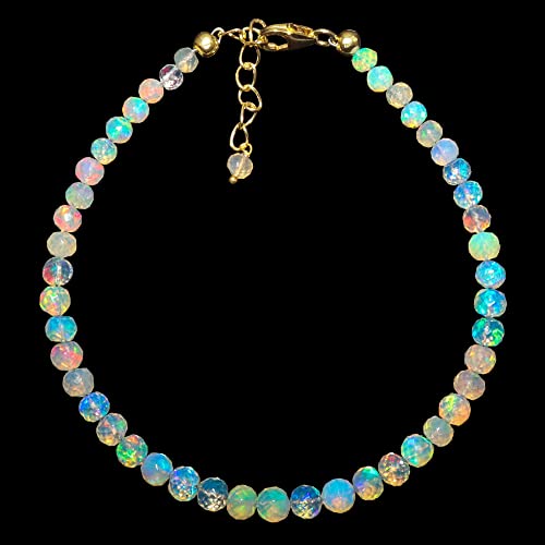 Infinitygemsart Fire Opal Bracelet, Birthstone, Natural Gemstone Beads, Dainty Handmade Jewelry Women, Chakra Energy, Healing Crystals, 14K Gold Plated 925 Sterling Silver Chain 8 Inch #TOP4