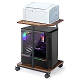 Computer Tower Stand, CPU Stand 2-Tier PC Stand Rustic Wood Desktop Printer Stand Table Top with Loc