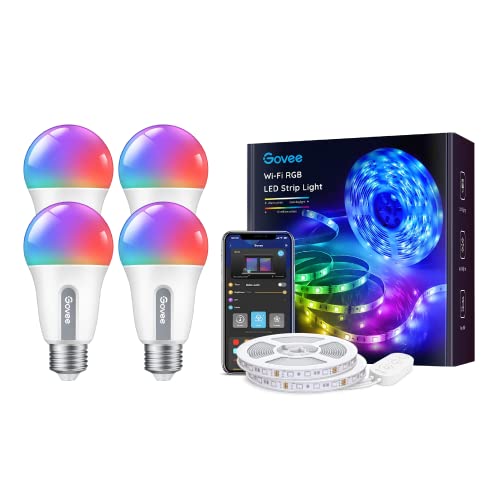 Govee Smart LED Strip Lights 32.8ft Bundle Smart Light Bulbs, WiFi Bluetooth Color Changing Light Bulbs 4 Pack