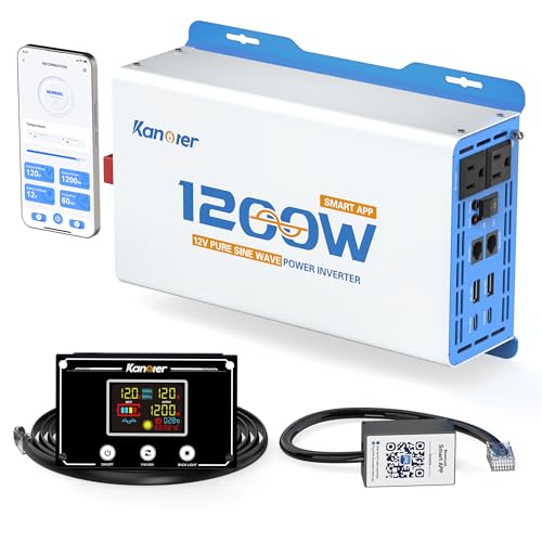 Image of 1200W Pure Sine Wave Inverter 12V DC to 110V/120V AC with 2 AC Outlets-PD100W+30W Type-C Fast Charging-2 QC3.0 USB and Bluetooth APP Control-Remote Controller for RV Truck Off-Grid Solar Home Backup