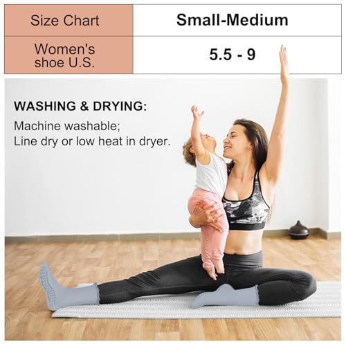 Image of Pilates Socks for Women, Non Slip Grip Socks for Yoga, Barre, Hospital, Grippy Socks Womens Gifts, 4 Pairs