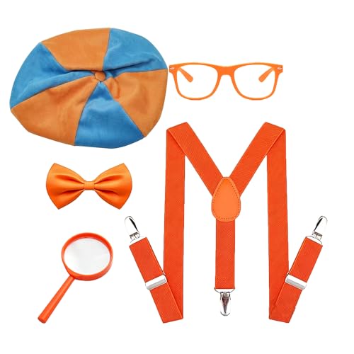 i-Beeboo Blue and Orange Costume Accessories Set Halloween Outfits Includes Hat Bow Tie Glasses Suspenders for Birthday100th Day of School Cosplay Party (Small)