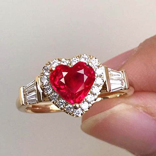 Women Heart Shped Diamond Ring Inlaid Zircon Engagement Ring Bride Wedding Band Delicate Party Jewelry (Red, 7)4