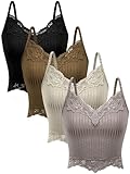 Bencailor 4 Pcs Lace Y2k Tank Tops Fairy Grunge Clothes Crop Tops Lace Patchwork Cami Ribbed Knitted Tank for Women(Small,White, Nude, Light Gray, Black)