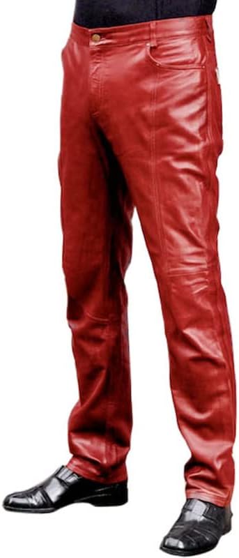 Leather Trens Lambskin Leather Men's Atheletic Red Color Casual, Party Leather Pant LTSP63