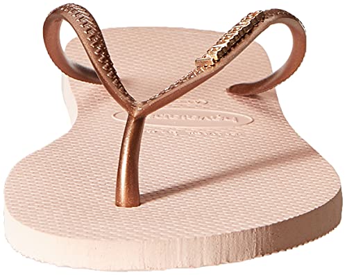 Chinelo Slim Logo Metallic, Havaianas, Feminino, Rosa Ballet/ Dourado Blush, 37/38
